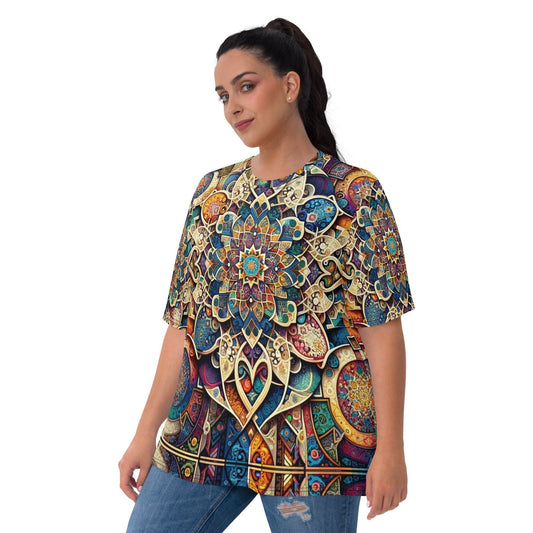 "Boho Mandala Magic: Cute Artsy Modern Mandala Print Women's T-Shirt" - AIBUYDESIGN