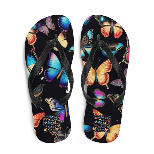 "Butterfly Bliss: Women's Cute Artsy Vintage Colorful Butterfly Print Flip Flops" - AIBUYDESIGN