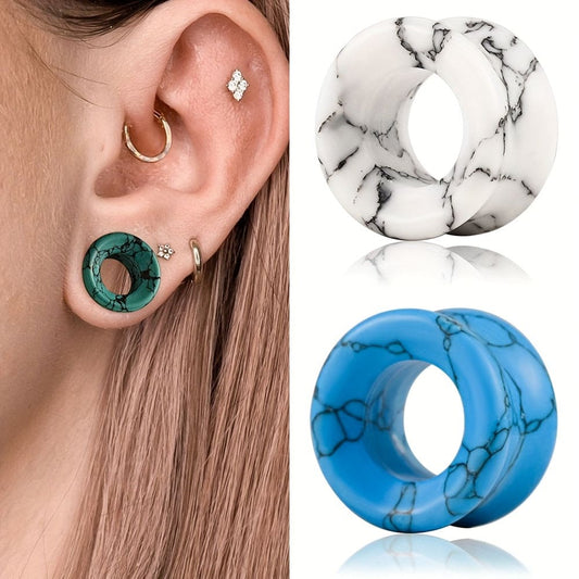 2pc Natural Stone Ear Plugs Ear Tunnels Ear Gauges Stretcher Expander Flesh Body Piercing Jewelry Earrings