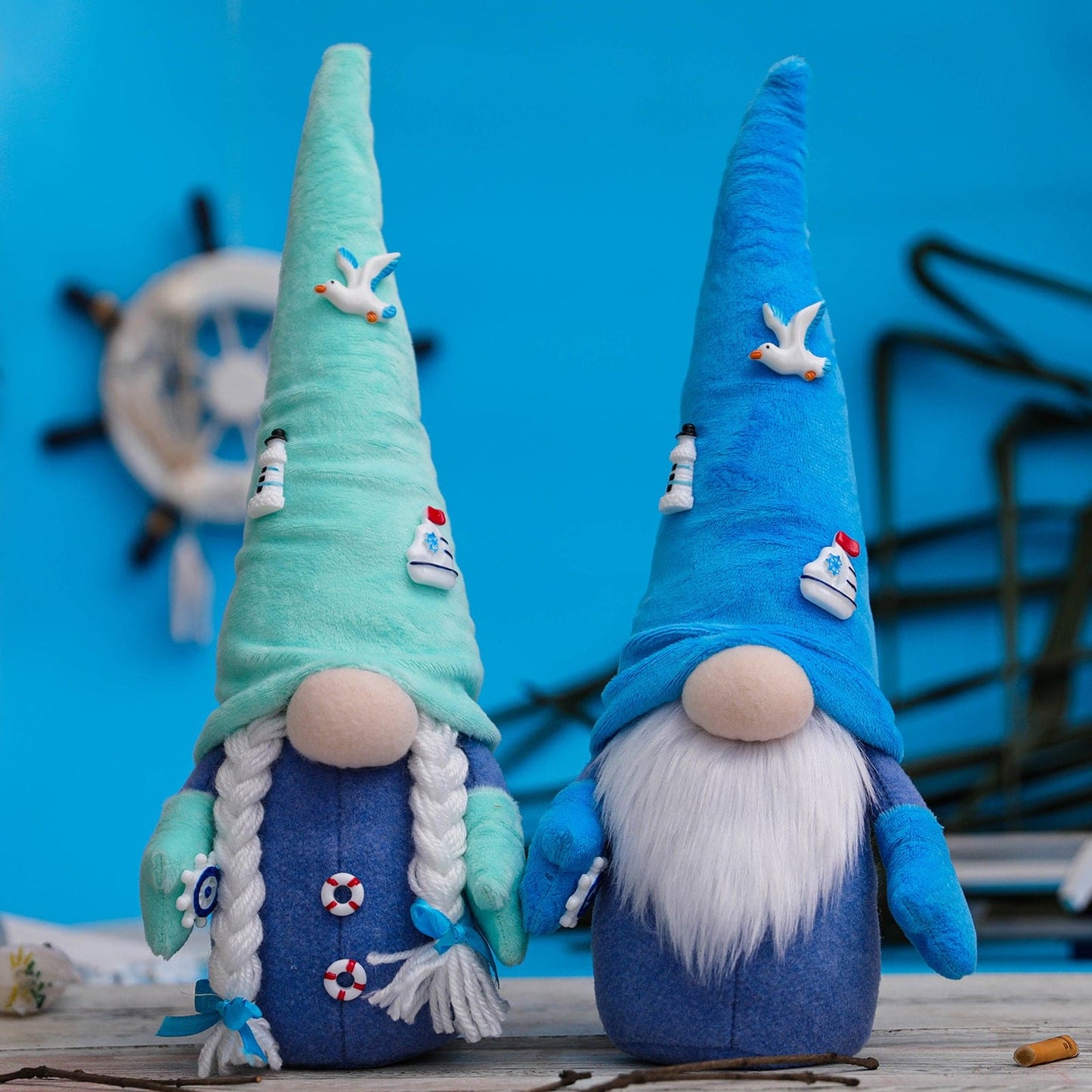 Ocean Themed Gnome Doll With Long Hat And White Beard