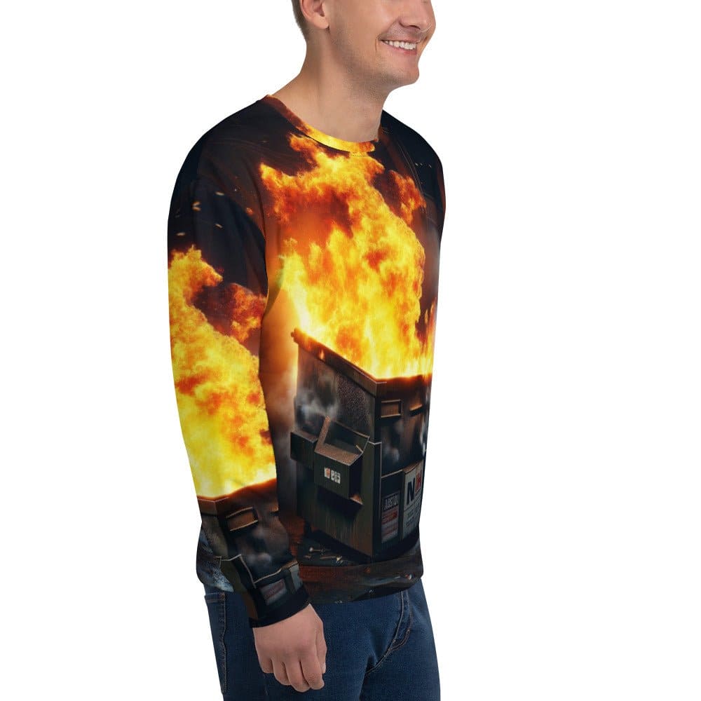 "Chaos Couture: Men's Funny Dumpster Fire Pattern Long-Sleeved Sweatshirt" - AIBUYDESIGN