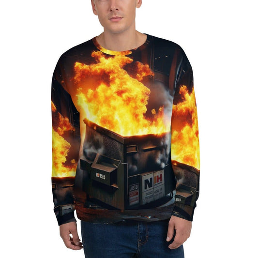 "Chaos Couture: Men's Funny Dumpster Fire Pattern Long-Sleeved Sweatshirt" - AIBUYDESIGN