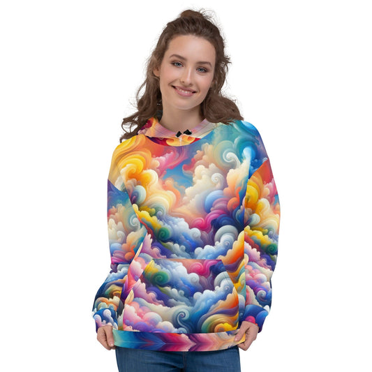 "Cloudy Skies: Cute Artsy Boho Colorful Cloudy Sky Print Hoodie" - AIBUYDESIGN