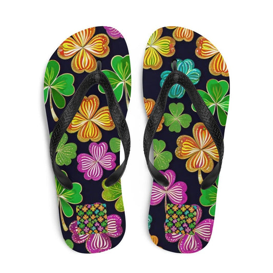 "Colorful Clover Charm: Women's Cute Artsy Vintage 4 Leaf Clover Flip Flops" - AIBUYDESIGN