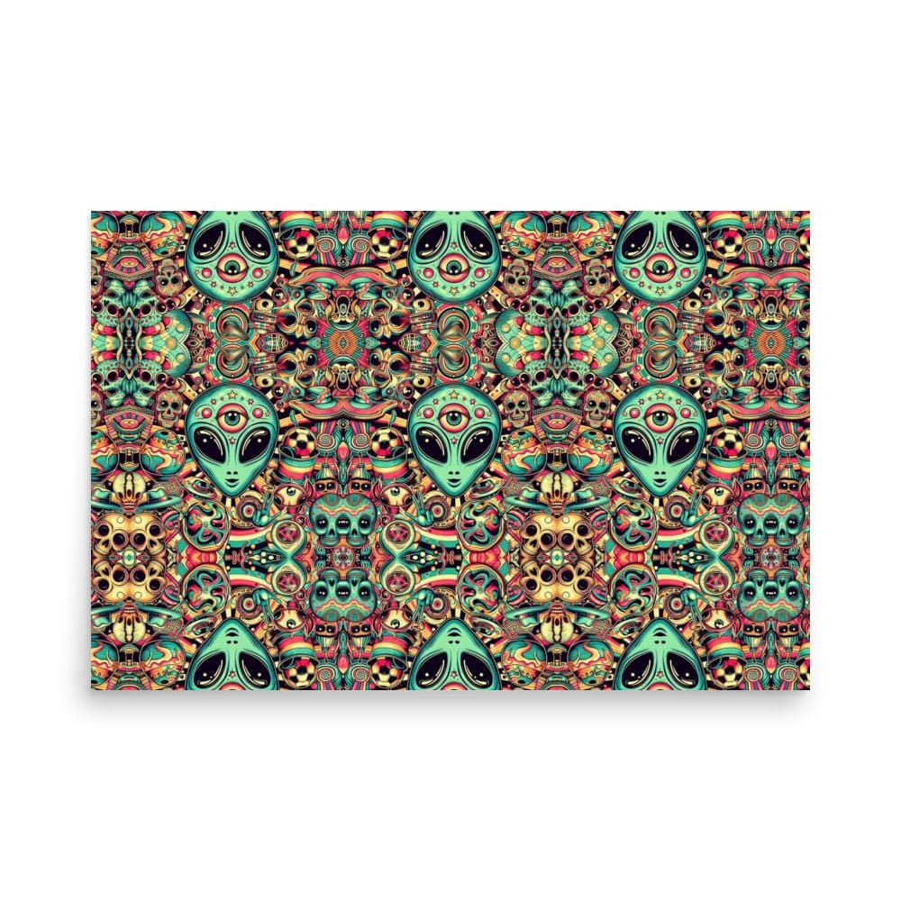 "Cosmic Conundrum: Psychedelic Trippy Alien Poster" - AIBUYDESIGN