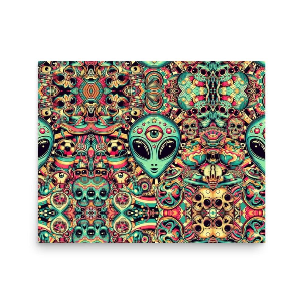 "Cosmic Conundrum: Psychedelic Trippy Alien Poster" - AIBUYDESIGN