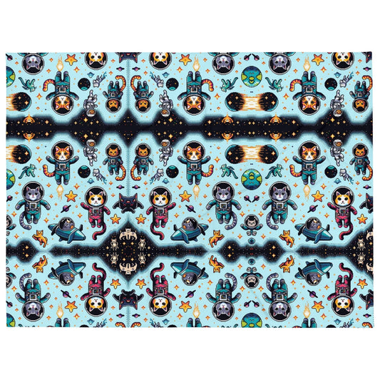 "Cosmic Kitty Delight: Cute Artsy Colorful 8-Bit Pixelized Cats in Space Print Throw Blanket" - AIBUYDESIGN