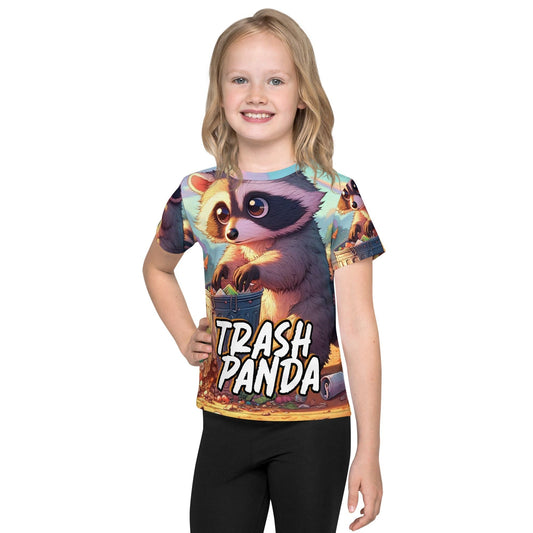 "Cute Kawaii Trash Panda: Kids' Funny 'Raccoon Scavenger' Crew Neck T-Shirt" - AIBUYDESIGN