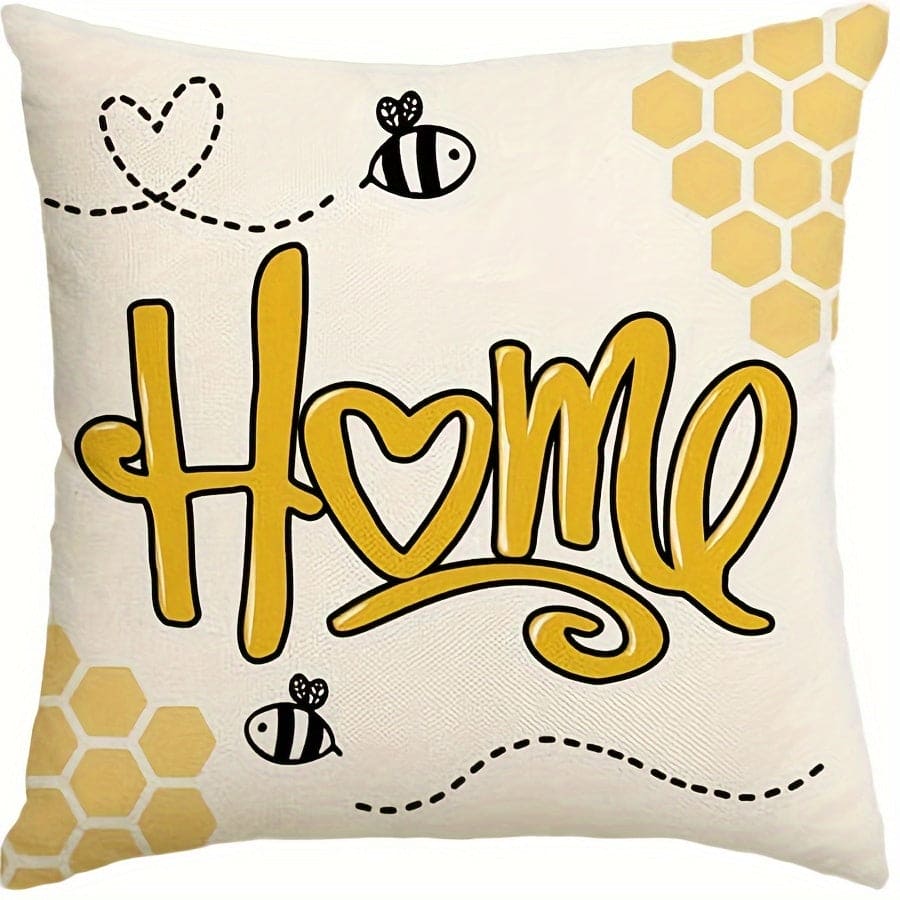 4pcs, 17.72"x17.72" Cute Bee Black Plaid Throw Pillow Case, Decorative Throw Pillow Cover, Living Room Decor, Bedroom Decor, Sofa Decor, Home Decor (Pillow Core Not Included)
