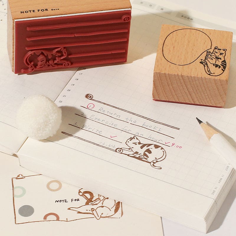 XINAHER Vintage Journal Cat Stamp DIY Wooden Rubber Stamps