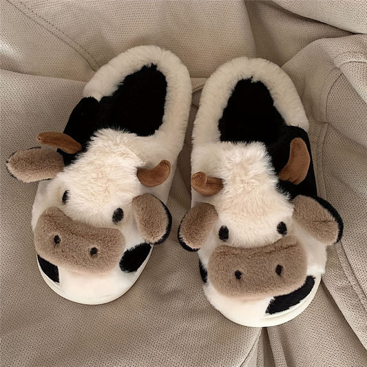 Cute Cartoon Cow Warm Fleece Slippers for Baby and Girls - Non Slip Lightweight Indoor Winter Slippers