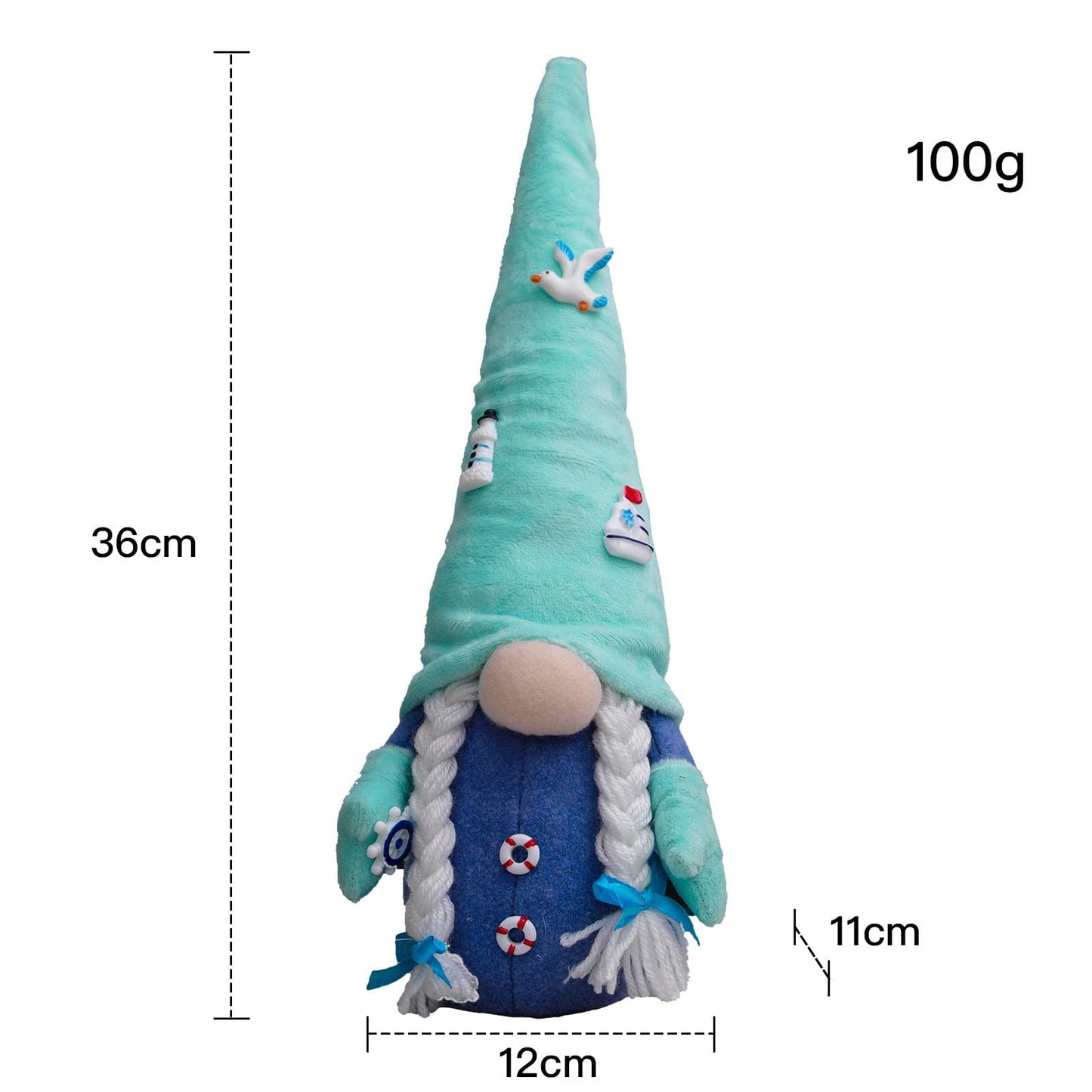 Ocean Themed Gnome Doll With Long Hat And White Beard