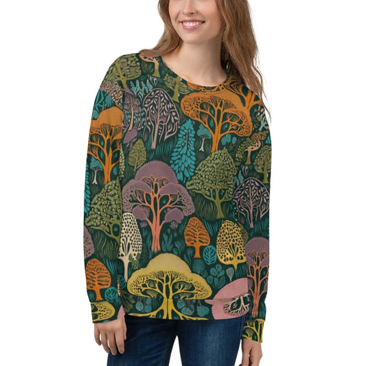 "Enchanted Woods: Women's Beautiful Chic Artsy Vintage Forest Print Long Sleeved Sweatshirt" - AIBUYDESIGN