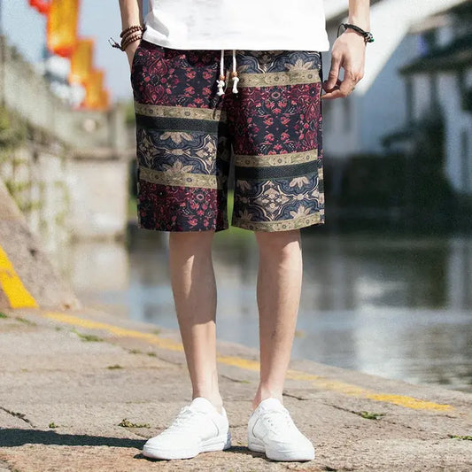Men Cotton Shorts Japanese Casual Hip-Hop Printing Drawstring Shorts Summer Street Loose Straight Comfortable Men Shorts M-5XL
