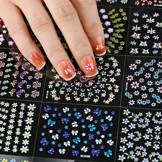 30 sheets Self-Adhesive Nail Art Stickers with Blossom Flower Design for DIY Manicure Decoration