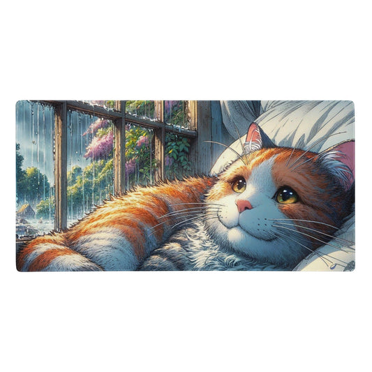 "Feline Dreamland: Anime Hand-Drawn Immersive Realism Surreal Cat in Bed Gaming Mouse Pad" - AIBUYDESIGN