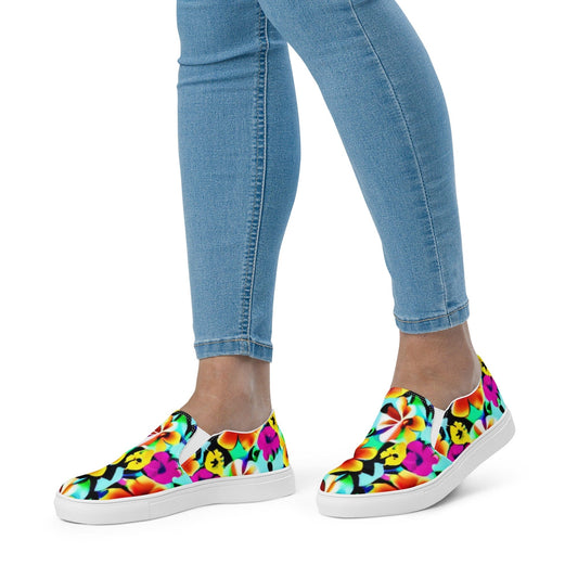 "Floral Boho Chic: Women's Custom Artisan Slip-On Canvas Shoes" - AIBUYDESIGN