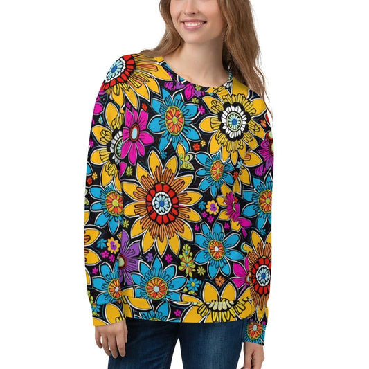 "Floral Chic: Women's Beautiful Chic Artsy Flowery Print Long-Sleeved Sweatshirt for a Touch of Elegance" - AIBUYDESIGN