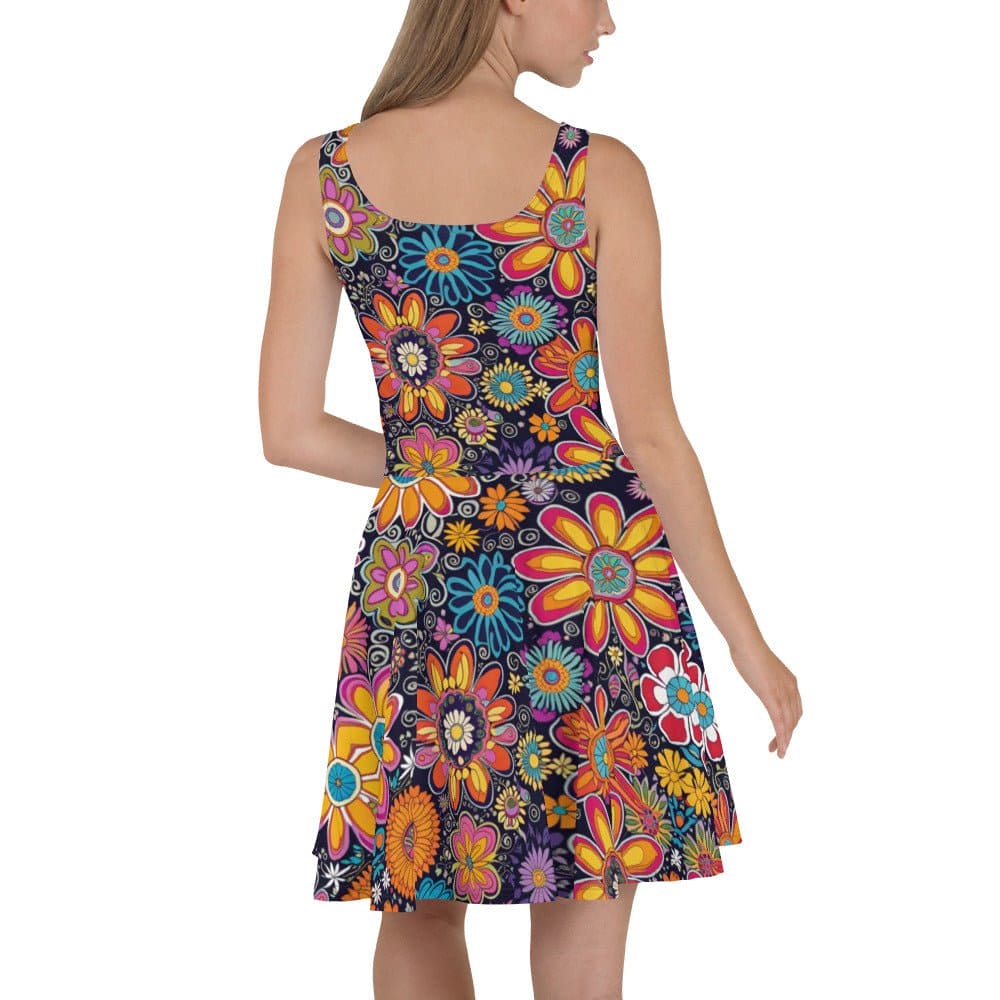 "Floral Fantasy: Women's Flowery Chic Artsy Boho Print Skater Dress for Effortless Elegance" - AIBUYDESIGN