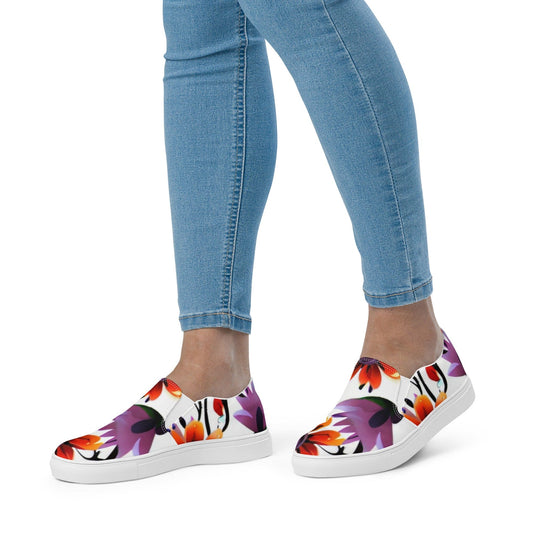"Floral Whimsy: Women's Custom Boho Chic Slip-On Canvas Shoes" - AIBUYDESIGN