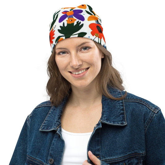 "Flower Power: Custom Boho Chic Flowery Beanie - Women's Cute & Artsy Headwear" - AIBUYDESIGN