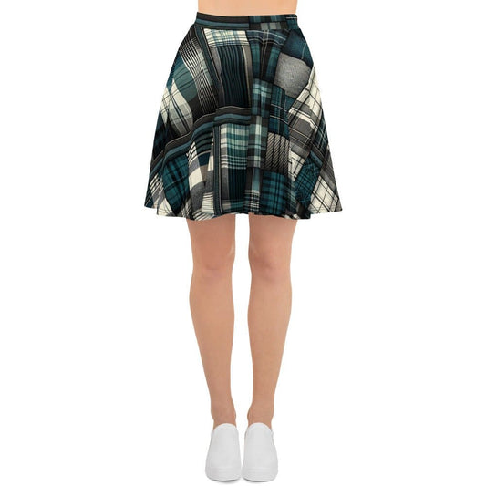 "Forest Flair: Luxurious Vintage Dark Green Plaid Artsy Skater Skirt for Women - Cute & Chic" - AIBUYDESIGN
