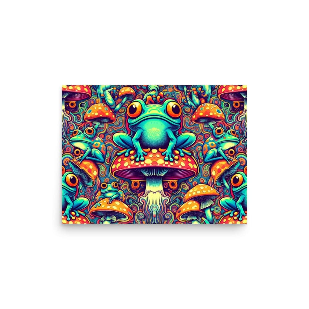 "Froggy Fungus Fiesta: Psychedelic Trippy Frog Mushroom Poster" - AIBUYDESIGN