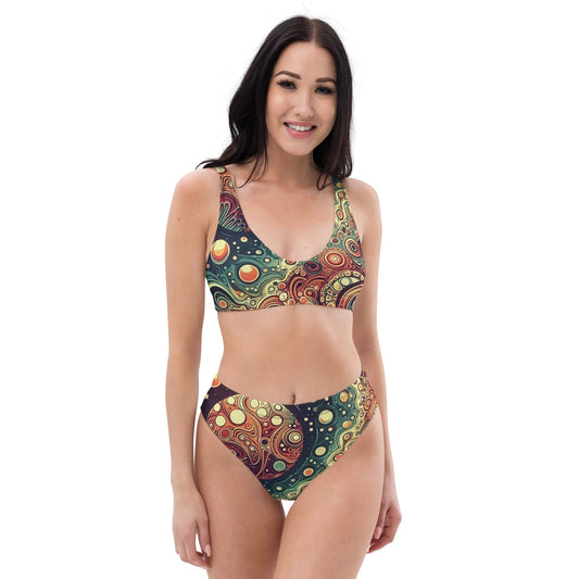 "Galactic Glamour: Women's Beautiful Chic Artsy Retro Space Print High-Waisted Bikini - Elevate Your Beach Look with Cosmic Style" - AIBUYDESIGN