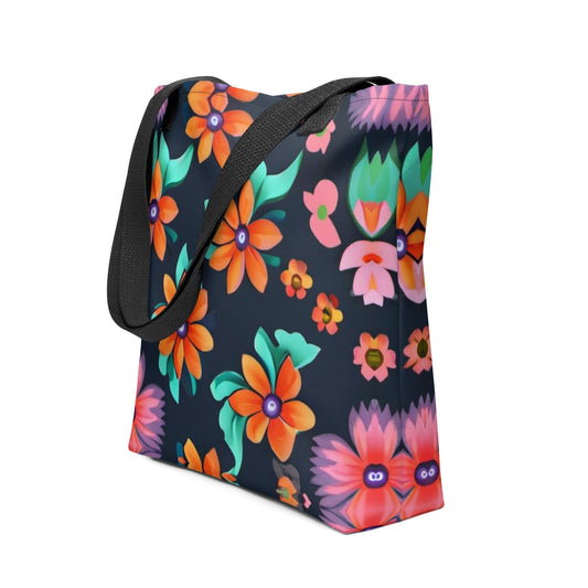 "Groovy Blossoms: Women's Custom Retro Vintage Artsy Flowery Tote Bag" - AIBUYDESIGN