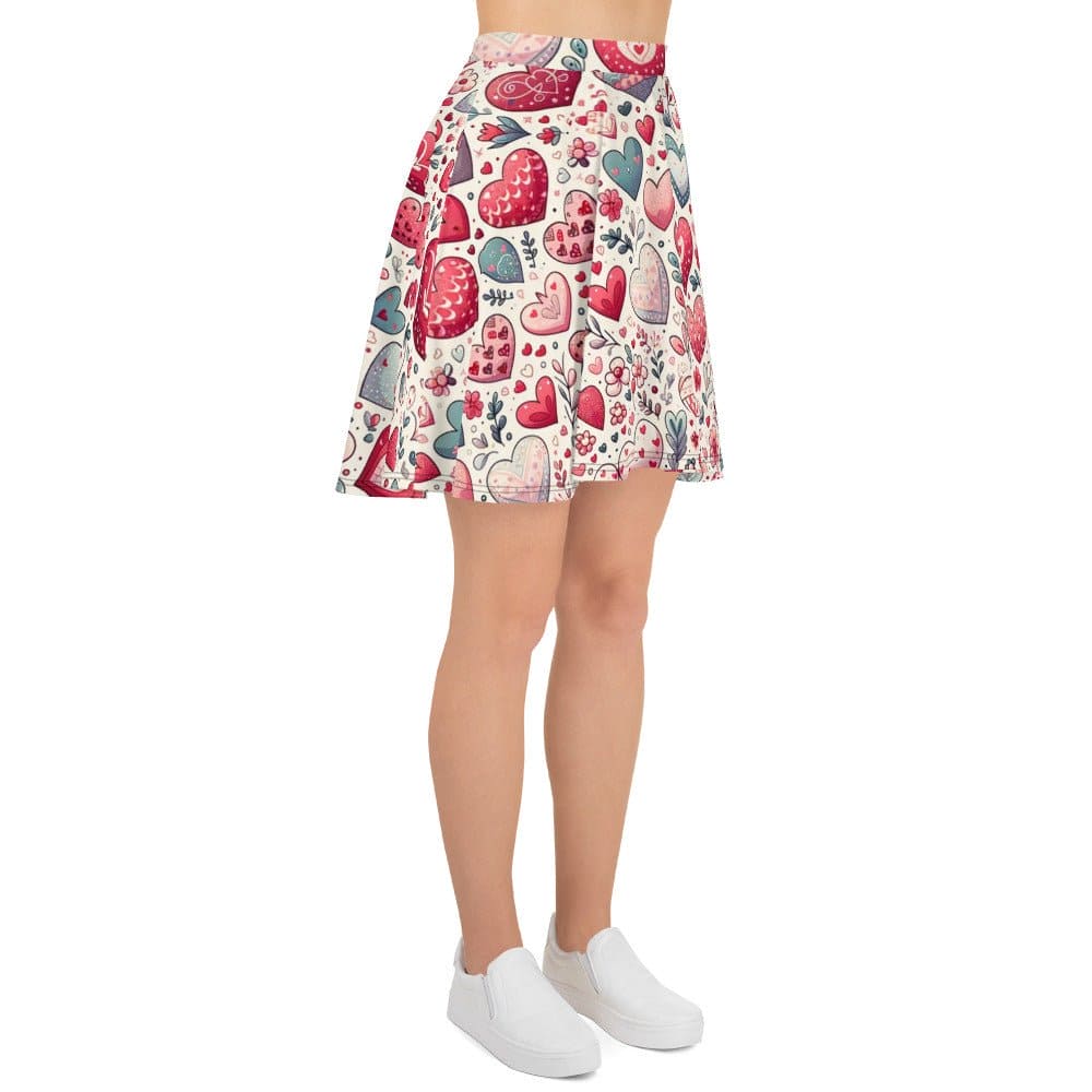 "Heartfelt Blooms: Luxurious Vintage Hearts Print Cute Artsy Skater Skirt for Women" - AIBUYDESIGN