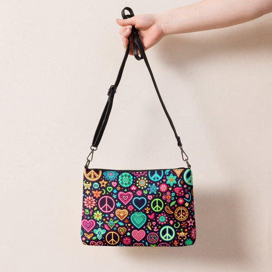 "Hippy Hues: Cute Artsy Boho Colorful Print Crossbody Bag" - AIBUYDESIGN
