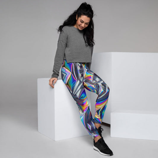 "Holographic Hues: Luxurious Cute Foil Artsy Joggers for Women" - AIBUYDESIGN