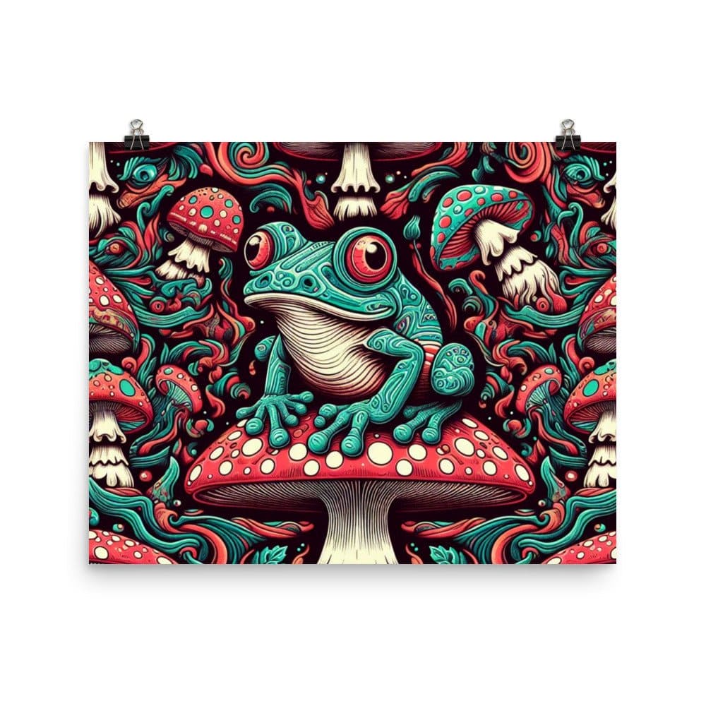 "Hopping Toadstools: Psychedelic Trippy Frog Mushroom Poster" - AIBUYDESIGN