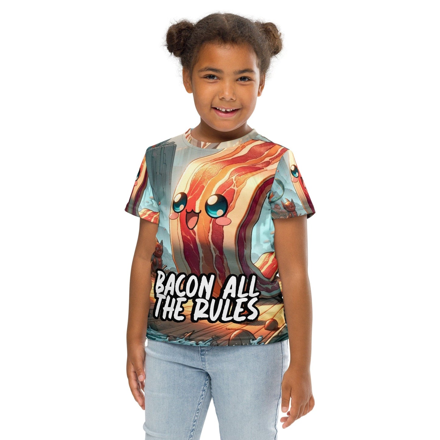 "Kawaii Bacon: Kids' Cute Funny 'Bacon Breaks All the Rules' Crew Neck T-Shirt" - AIBUYDESIGN