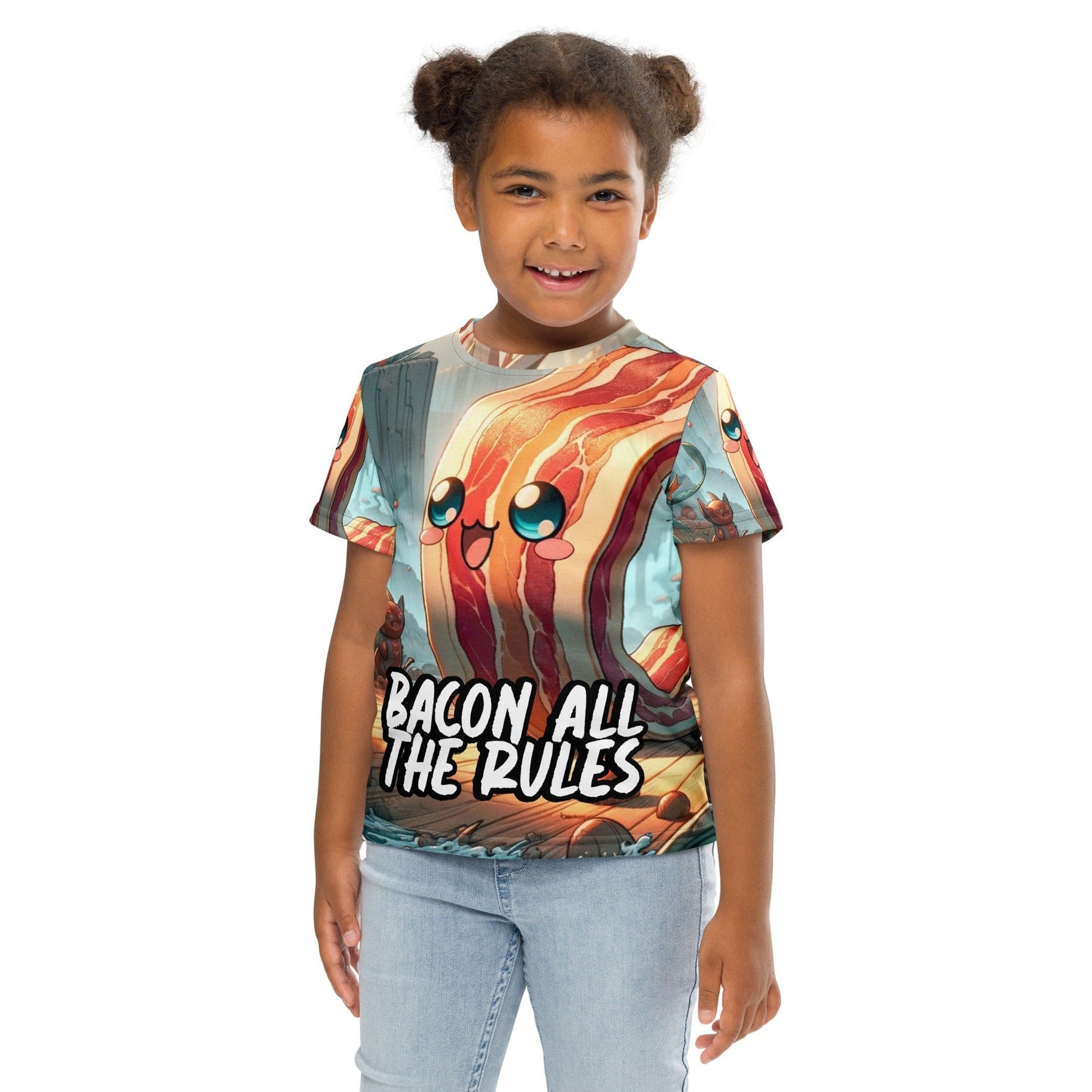 "Kawaii Bacon: Kids' Cute Funny 'Bacon Breaks All the Rules' Crew Neck T-Shirt" - AIBUYDESIGN