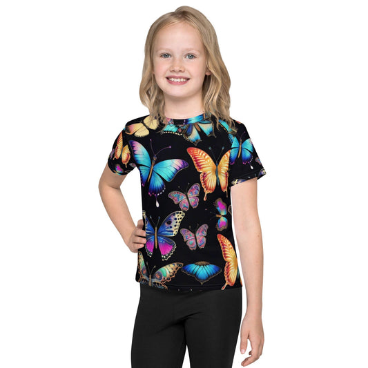 "Kids Beautiful Chic Artsy Butterfly Crew Neck T-Shirt - Cute and Colorful Top for Little Ones!" - AIBUYDESIGN