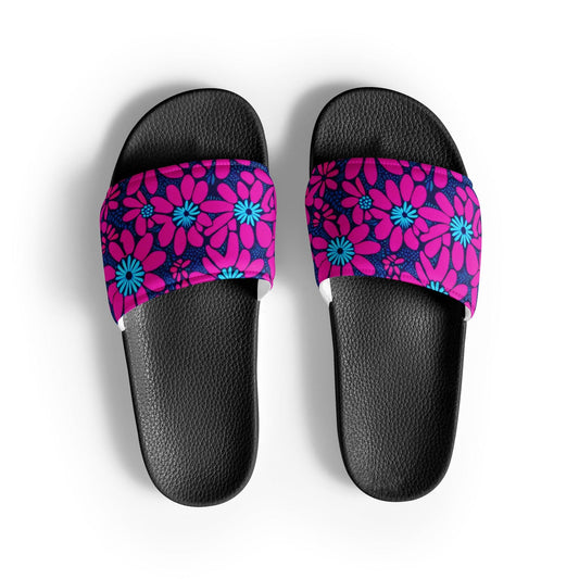 "Neon Floral Boho Vibes: Women's Cute Artsy Boho Neon Flowery Print Slides" - AIBUYDESIGN