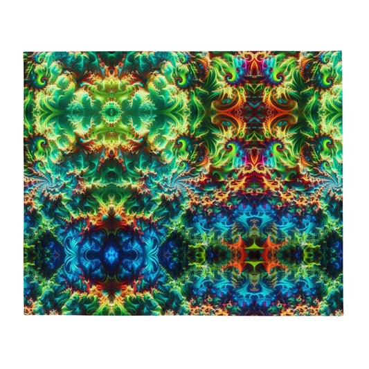 "Neon Fractal Fantasy: Cute Artsy Colorful Neon Fractal Print Throw Blanket" - AIBUYDESIGN