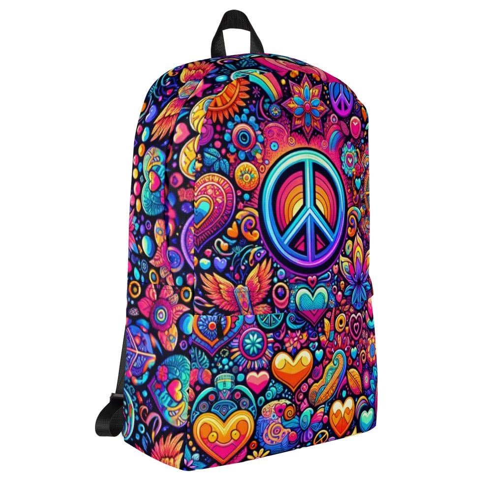 "Neon Peace Parade: Cute Trippy Colorful Boho Chic Backpack" - AIBUYDESIGN