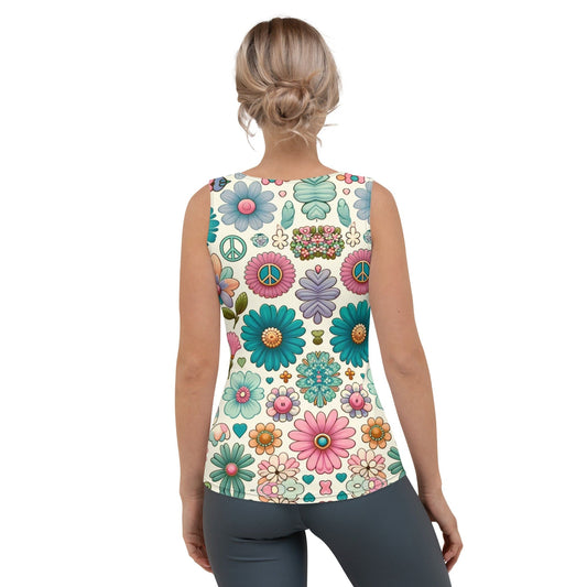 "Pastel Petals: Women's Boho Tank Top with Colorful Artistic Floral Print" - AIBUYDESIGN