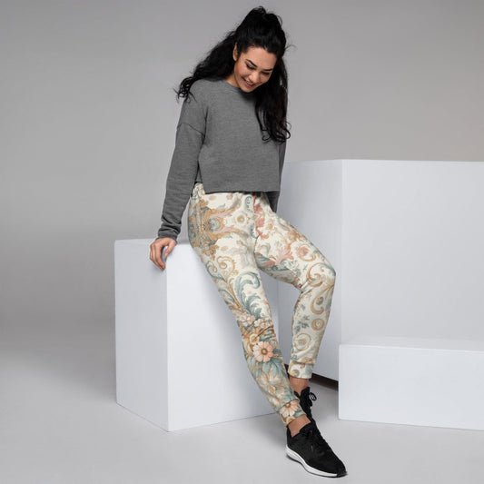 "Pastel Rococo Reverie: Luxurious Colorful Art Print Joggers for Women" - AIBUYDESIGN