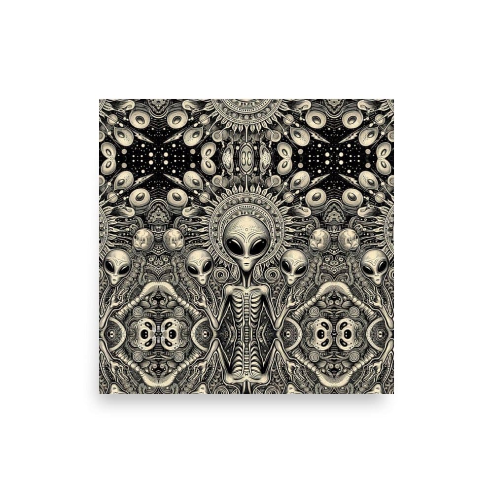 "Psychedelic Encounter: Trippy Alien Poster" - AIBUYDESIGN