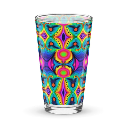 "Psychedelic Groove: Retro Trippy Artsy Shaker Pint Glass" - AIBUYDESIGN