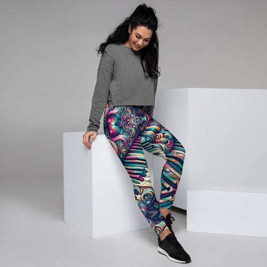 "Psychedelic Harmony: Luxurious Cute Artsy Joggers with Colorful Piano Print for Women" - AIBUYDESIGN