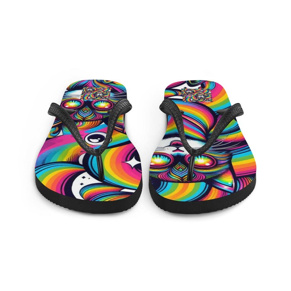 "Psychedelic Kitty: Women's Cute Artsy Trippy Cat Flip Flops" - AIBUYDESIGN
