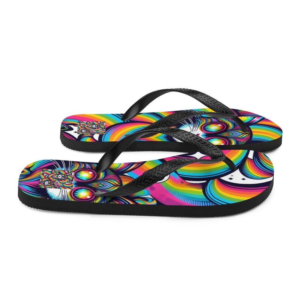 "Psychedelic Kitty: Women's Cute Artsy Trippy Cat Flip Flops" - AIBUYDESIGN