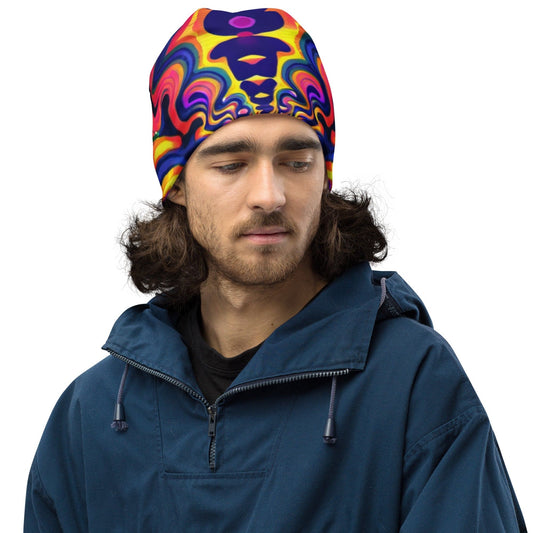 "Psychedelic Odyssey: Men's Retro Trippy Beanie - Vintage Vibes for a Groovy Look" - AIBUYDESIGN