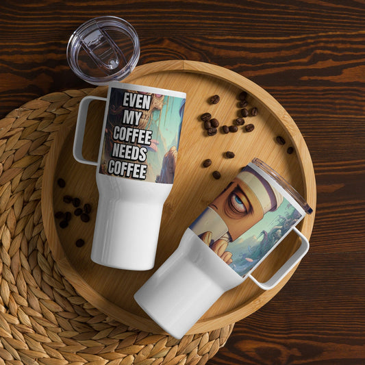 "Quirky Coffee Companion: Cute Artsy Retro Funny Coffee Cup Drinking Coffee Travel Mug" - AIBUYDESIGN