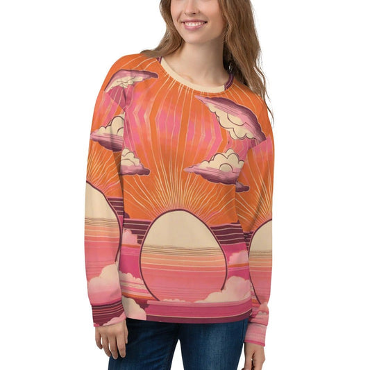 "Retro Sunrise Vibes: Women's Beautiful Chic Artsy Retro 80s Sunrise Print Long Sleeved Sweatshirt - Bring Back the Nostalgia with Style!" - AIBUYDESIGN