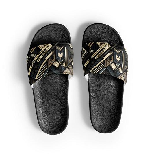 "Rustic Abstract Charm: Men's Dark Rustic Modern Abstract Slide Sandals" - AIBUYDESIGN